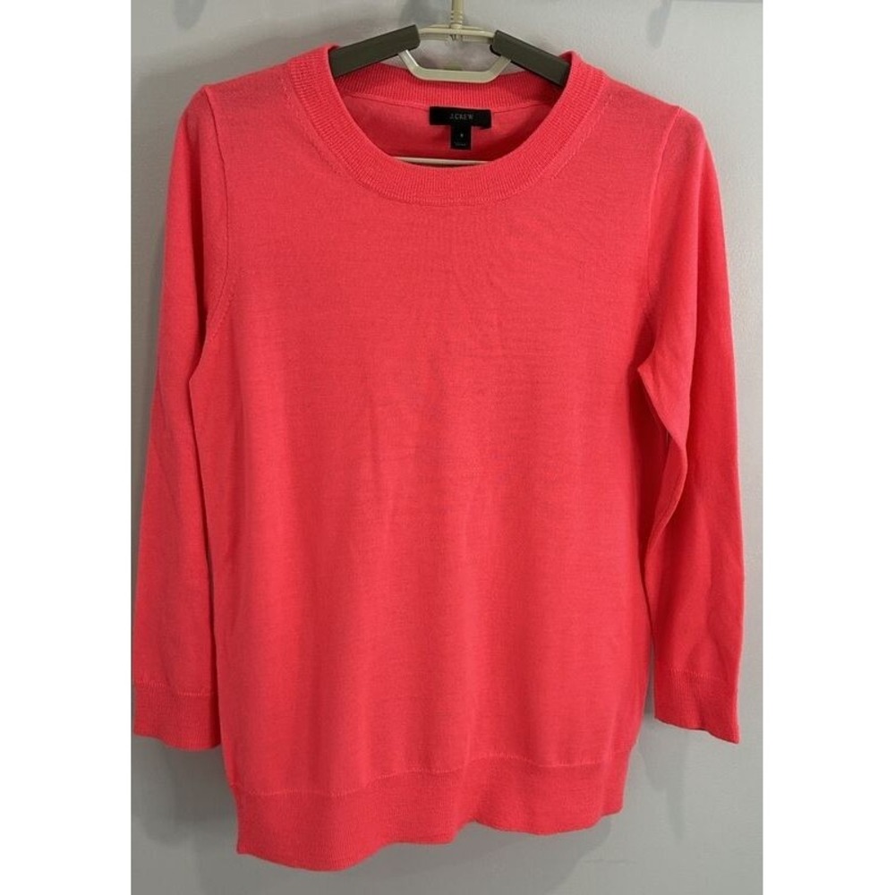 J Crew Bright Pink 100% Merino Wool Crew Neck Long Sleeve‎ Sweater Size S